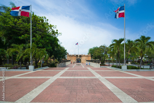 View of Puerta del Conde (Count's Gate) taken from Independence Park and Altar of the Homeland which contains remains of founding fathers of the country, Santo Domingo, Dominican Republic photo
