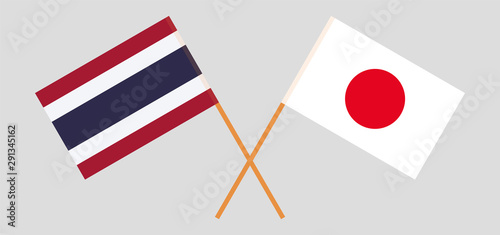 Thailand and Japan. Crossed Thai and Japanese flags
