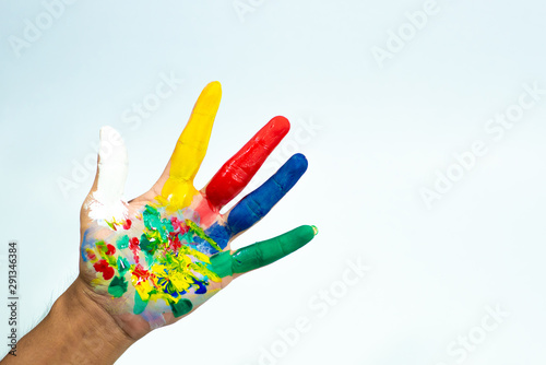 The hands that are smeared in color are beautiful.