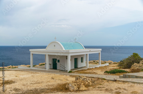 A small Orthodox church on the shores of the Mediterranean Sea. Cyprus.
