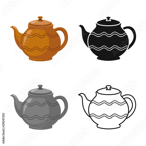 Vector design of teapot and clean sign. Web element of teapot and ceramic vector icon for stock.