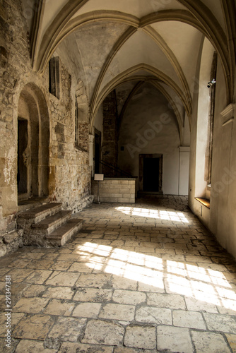 Tyniec  Krakow  Poland  August 3  2019  Historic cloisters at the Benedictine Abbey in Tyniec near Cracow