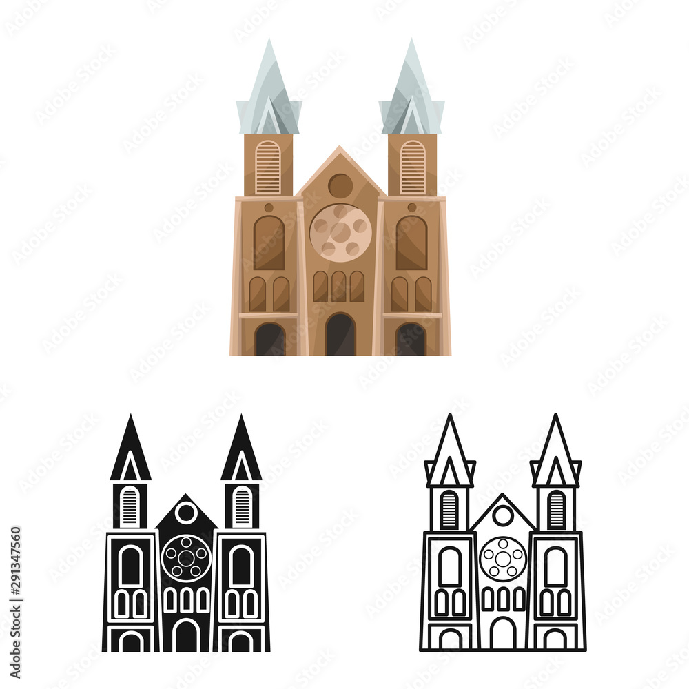 Isolated object of chapel and vietnamese sign. Set of chapel and cathedral vector icon for stock.