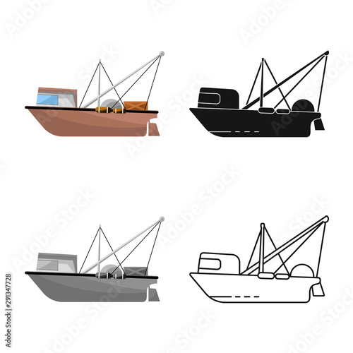 Vector design of trawler and ocean logo. Collection of trawler and hull stock vector illustration.