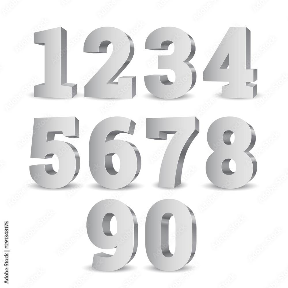Silver 3d numbers. Symbol set. Vector illustration Silver 3d numbers. Symbol set. Vector illustration