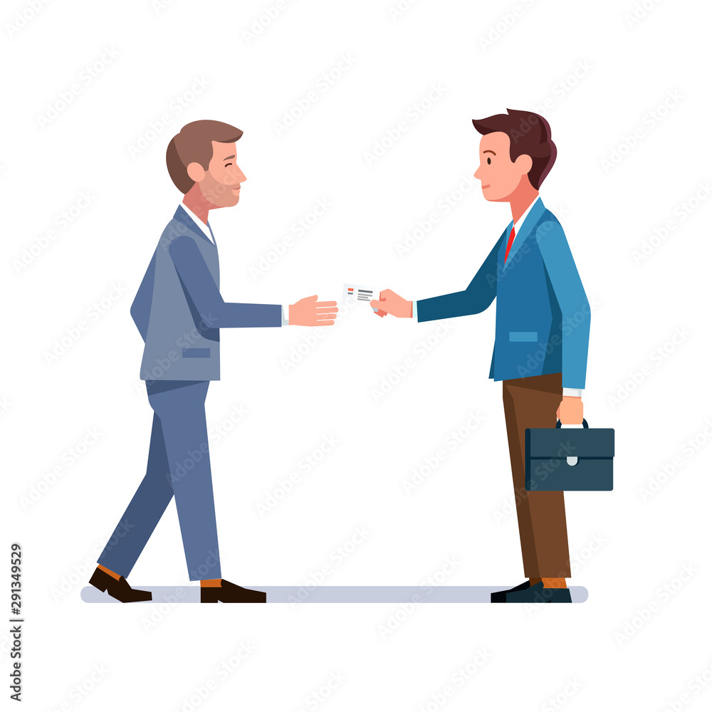 Business man giving card to potential partner Business man giving card to potential partner