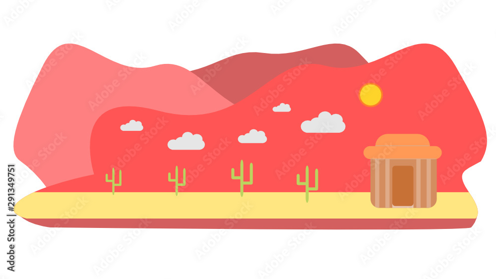desert landscape with houses and trees