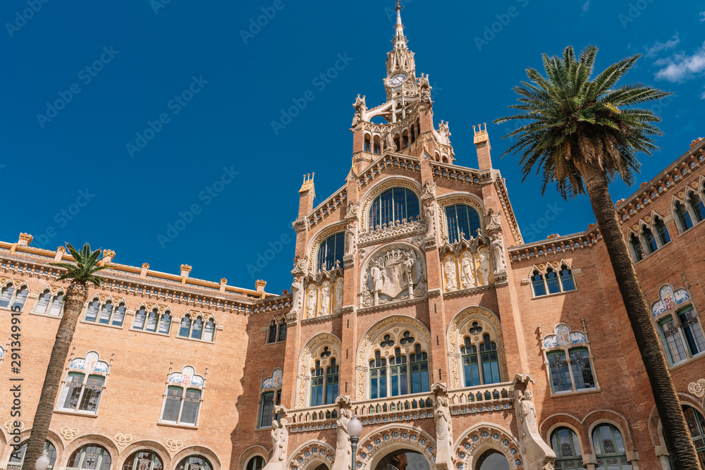 Barcelona, Cataluna, Spain- August 13, 2019: Hospital Of The Holy Cross And Saint Paul