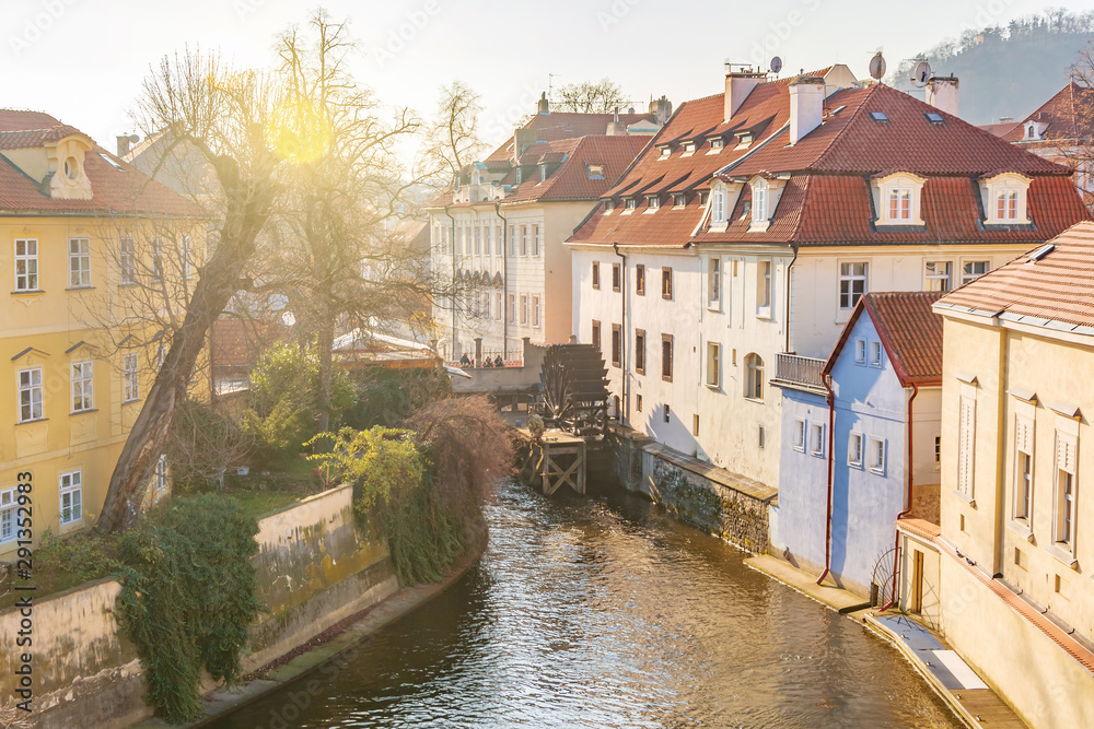 Kampa Island at Certovka River (Devil's Stream) and Water mill in Old Town Prague, Czech Republic