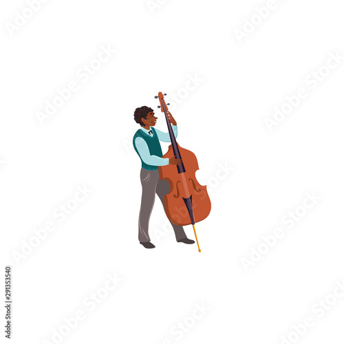 Black male musician in costume playing cello vector illustration