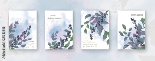 Beautiful background with leaves. Wedding invitation , watercolor, isolated on white.  Vector illustration. EPS 10