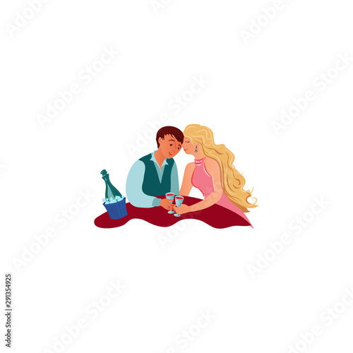 Young lovers drinking wine in cafe vector illustration