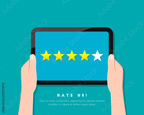 Hand holding device and rating something with stars