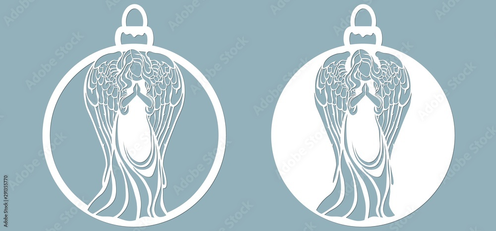Icon in the form of Christmas toys, angel template,. Template for laser cutting and plotter. - obrazy, fototapety, plakaty 