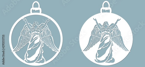 Icon in the form of Christmas toys, angel pattern, raised hands up. Template for laser cutting and plotter.