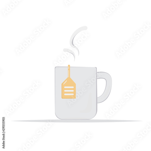 Mug of tea in the office. Isolated on a white background.
