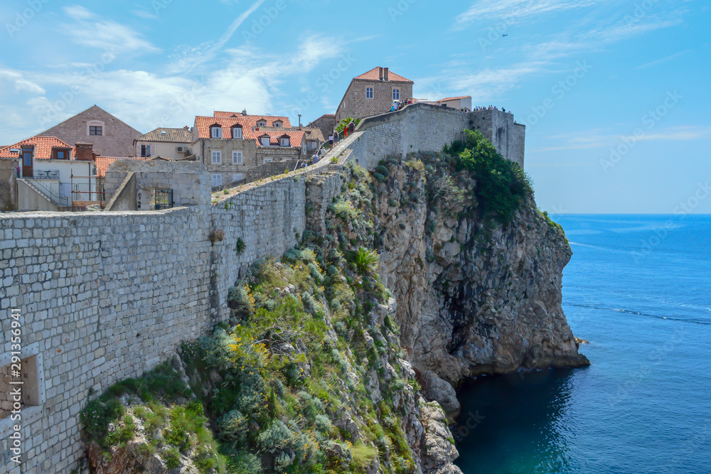 Walking on walls of town Dubrovnik on June 18, 2019. 