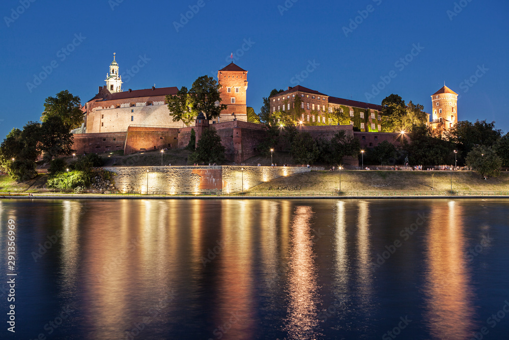 Wawel castle at night in Krakow (Cracow), Poland