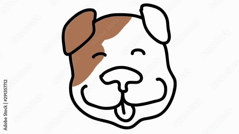 happy dog face closeup hand drawn animation line sketch with