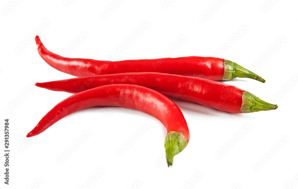 Red oblong peppers on a white background (view from a different angle in the portfolio)