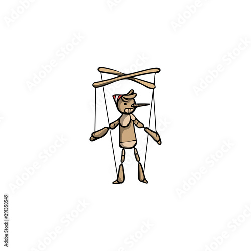 Wooden puppet Buratino with strings raster illustration