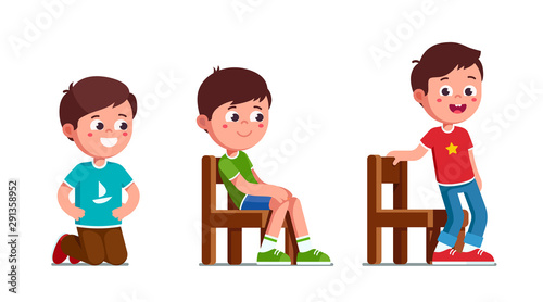 Boys standing on knees, sitting and standing up