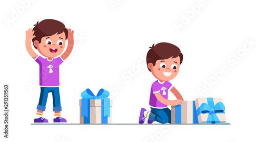 Girl kid happy to found birthday gift box