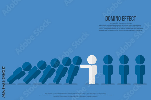Domino effect. Stick figure stopping the domino effect	