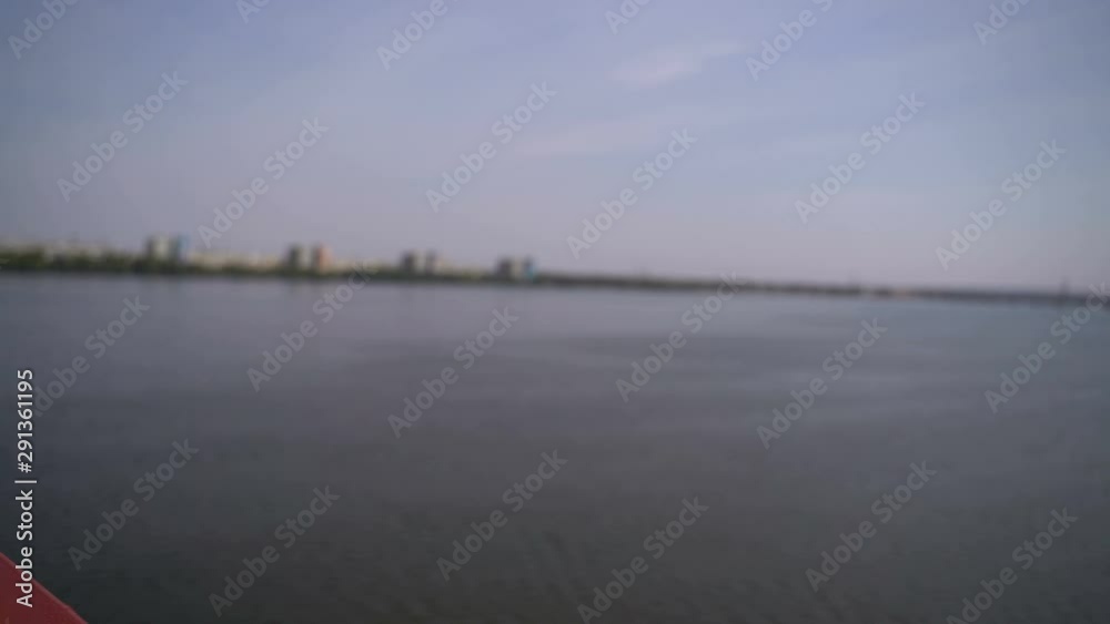 A young girl walks on a new bridge over the Dnieper River A young girl walks on a new bridge over the Dnieper River