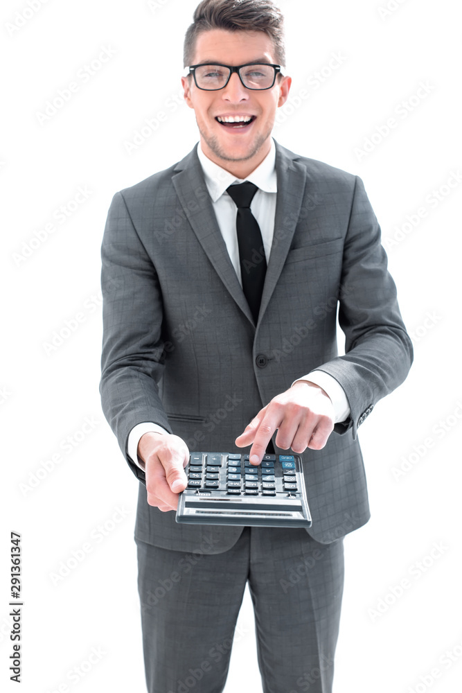 men's hand on calculator's keyboard men's hand on calculator's keyboard