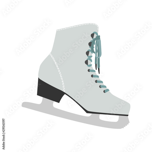 Vector white figure skates, vintage ice rink equipment footwear. Isolated christmas and new year holiday decoration symbol on flat