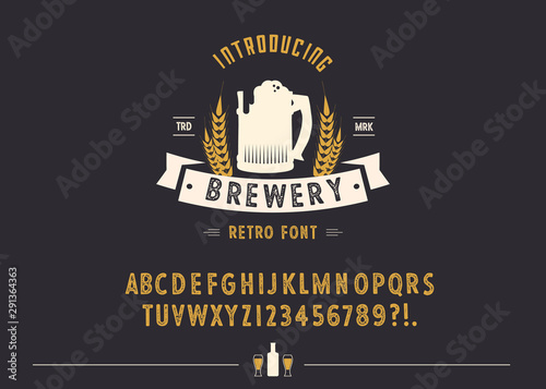 Brewery vintage alphabet font. Custom handwritten alphabet.