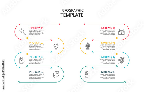 Vector Infographic thin line design with icons and 8 options or steps. Infographics for business concept.