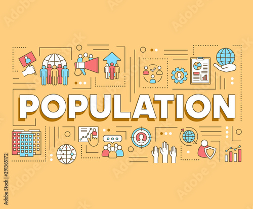 Population word concepts banner. Presentation, website. Planet overpopulation, demographic problem. Isolated lettering typography idea with linear icons. Vector outline illustration