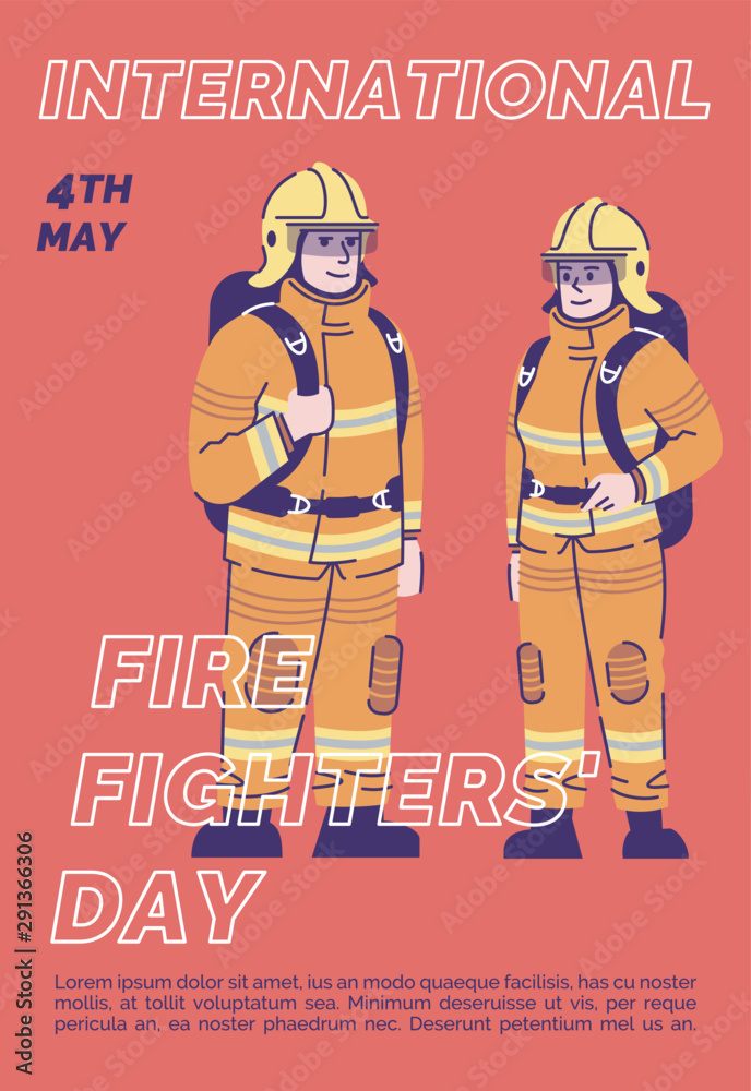 International firefighter day poster vector template. Professional
