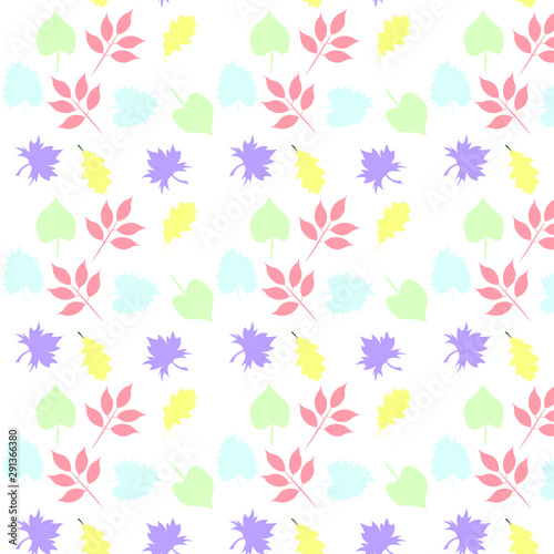 Colorful leaves seamless pattern for background, notebook, simple design. Modern abstract vector design for paper, cover, fabric, interior decor. Soft pastel colors for kids/children bedroom