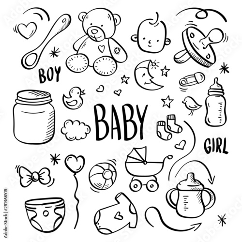 baby hand drawn, kids set