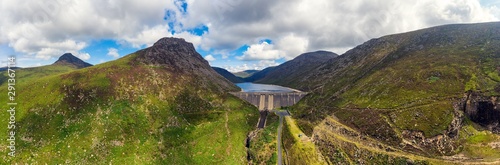 aerial panoramic view of sunset reservoir in mourne mountain area ,Northern Ireland