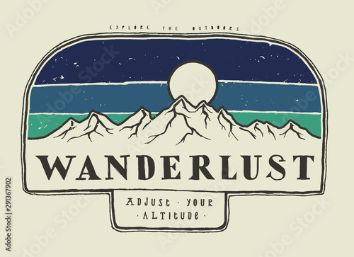 Wanderlust - mountain range typography badge - adjust your altitude - mountaineering silkscreen style typography print