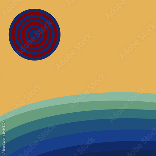 top view beach background with umbrellas, surfing boards and sea. aerial view of summer beach in paper craft style.paper cut and craft style. vector.