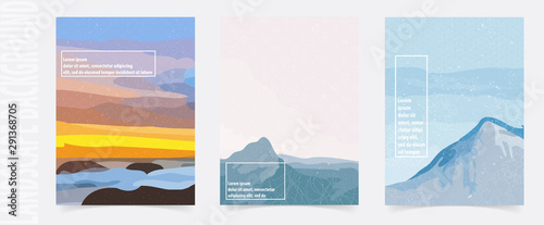 Trendy landscape backgrounds with Japanese pattern,  vector illustration