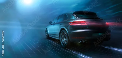 Obraz Nowoczesny sportowy miejski SUV w ruchu (ilustracja 3D)