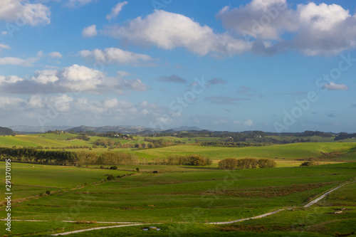 View of green hills of North island of New Zealand