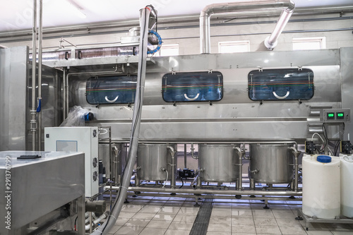Industrial equipment, part of automatic conveyor, washing and disinfection of reusable plastic bottles factory production of purified drinking water