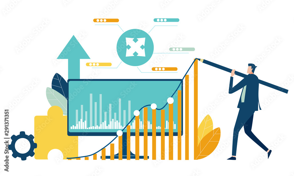 Businessman drawing the progress growth line up as symbol of successful business. Solving problem, achievement and working in progress concept Businessman drawing the progress growth line up as symbol of successful business. Solving problem, achievement and working in progress concept