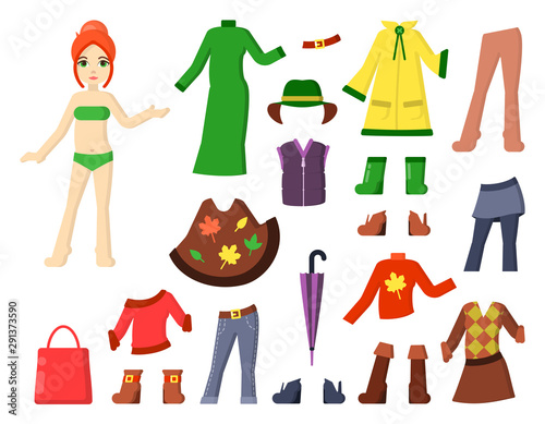 paper doll with autumn clothes in cartoon style © medava