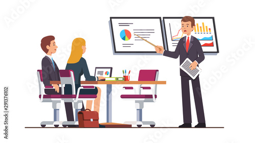 Business coach giving lecture to business student