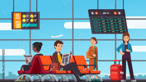 People sitting in airport arrival waiting room