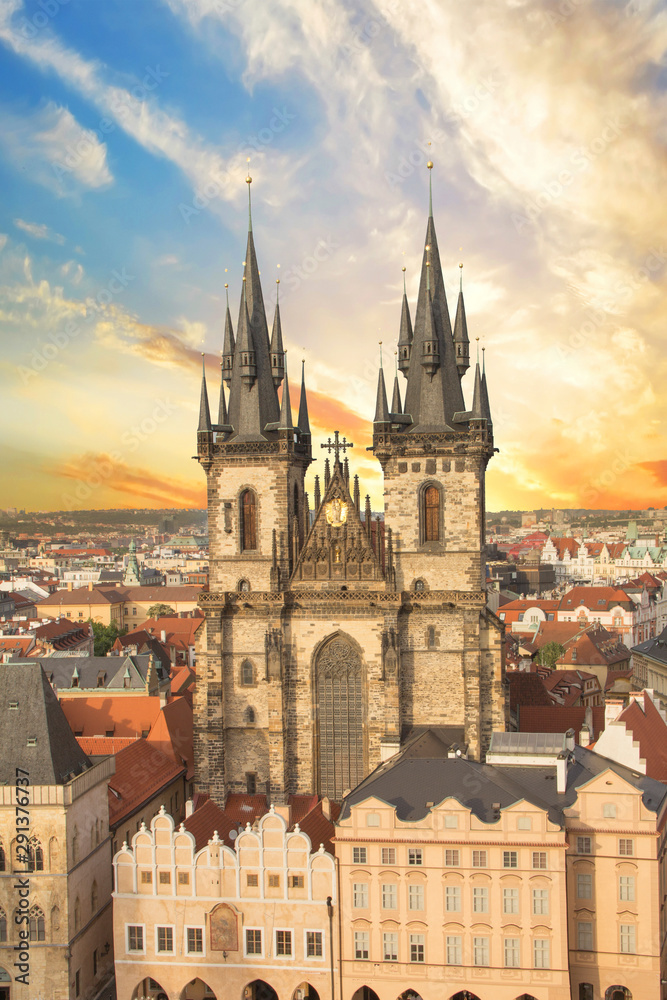 Fototapeta premium Beautiful view of the Old Town Square, and Tyn Church in Prague, Czech Republic