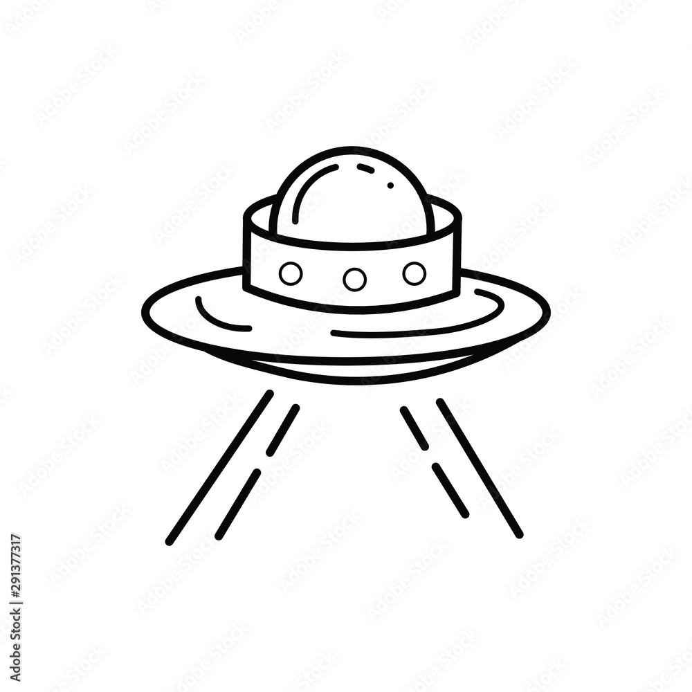 Ufo spaceship icon in line style. Space illustration with Ufo in white background. Element for space design. Science space object Ufo spaceship icon in line style. Space illustration with Ufo in white background. Element for space design. Science space object